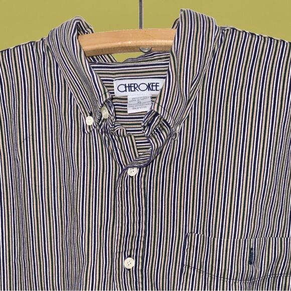 vintage 90s cherokee button up long sleeve shirt XL 100% cotton‎ green purple - Picture 5 of 9